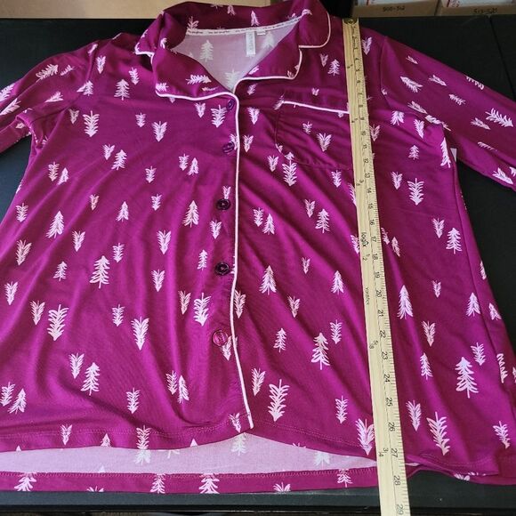 New Joyspun Magenta Christmas Tree Pajama Set 2X - Picture 9 of 15
